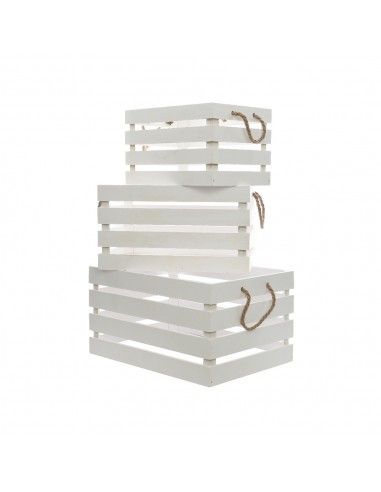 Caja de madera con asa de cuerda set de 3 unidades color blanco