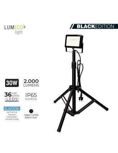 Foco proyector led  con tripode 30w 6400k 2000 lumens "black edition" lumeco